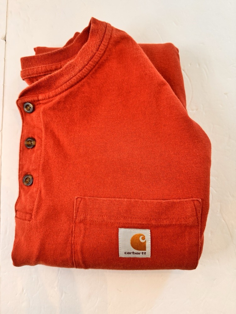 Carhartt Henley Shirt Mens 3XL Rust Orange Long Sleeve Pocket Workwear