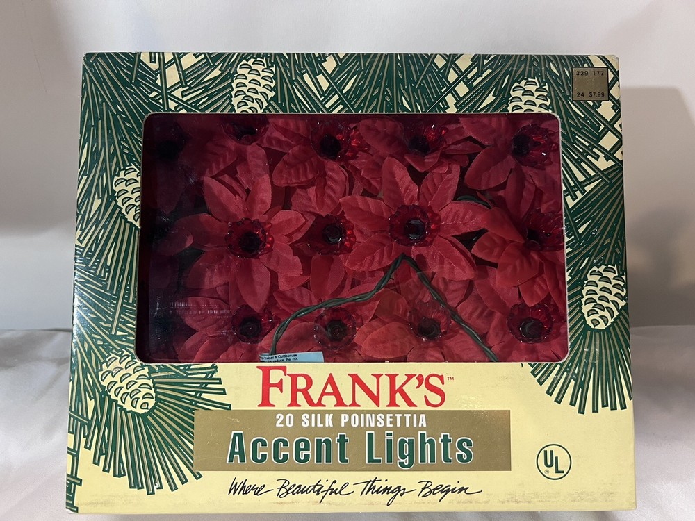 Vintage Frank's 20 Silk Poinsettia Indoor Christmas Accent Light Set in Box-image