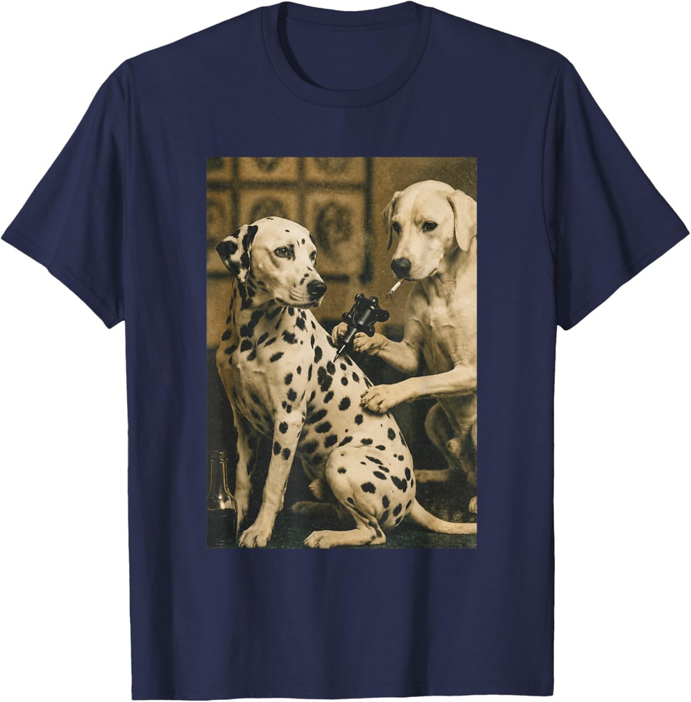 Retro Dalmatian Dog Smoking Tattoo Artist Funny Meme Graphic T-Shirt