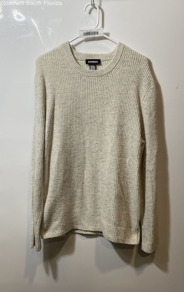 Express Womens Beige Long Sleeve Crew Neck Knitted Pullover Sweater Size Medium