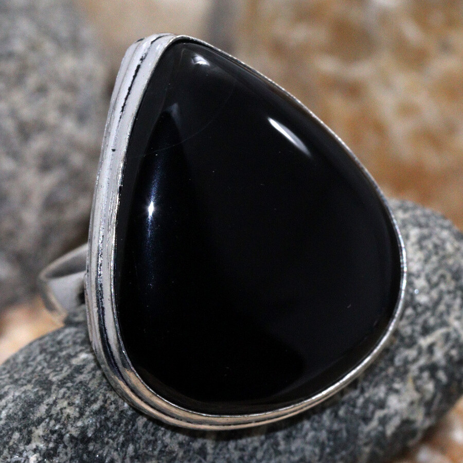 925 Silver Plated Black Onyx Ethnic Ring Handmade Jewelry Size US 8.5 JW