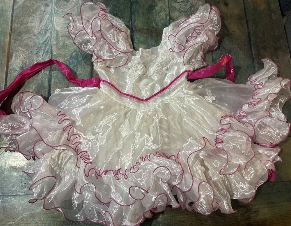 Lida Girls Party Pageant Dress Full Circle Dress Ruffles Size 6 USA White/pink