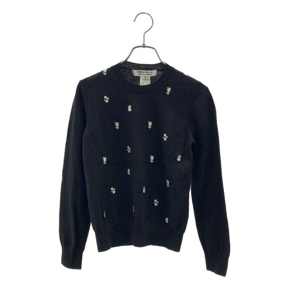 COMME des GARCONS Wool Embroidered Knit Sweater Black XS Used