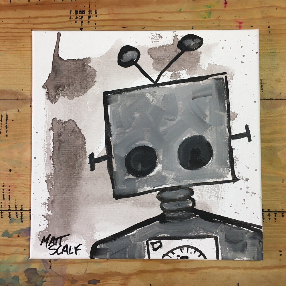 Matt Scalf 12x12 CANVAS Robot Abstract Face Portrait Graffiti Street Art Signed-image