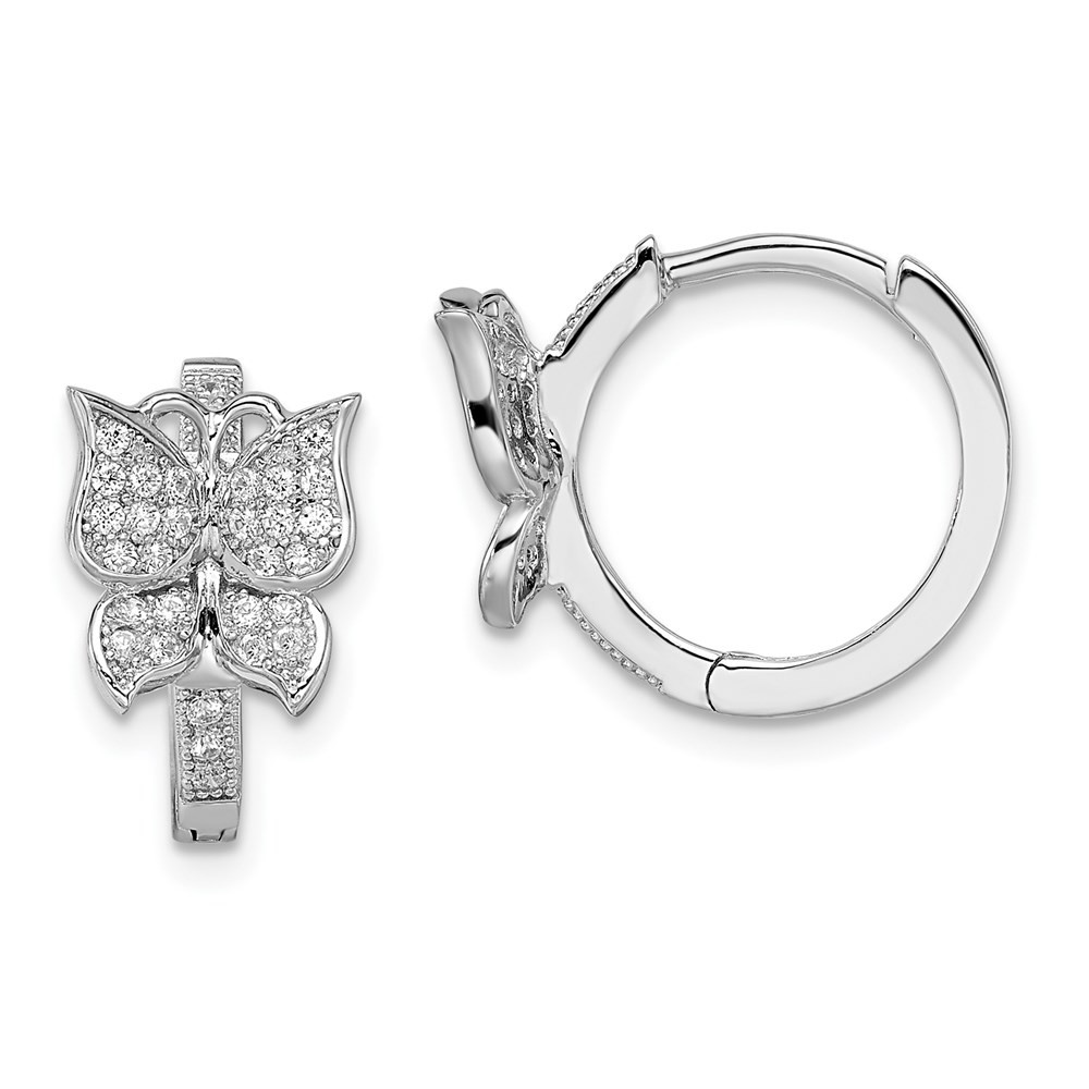 Sterling Silver Cubic Zirconia Butterfly Hinged Hoop Earrings 2.57gm L-18mm
