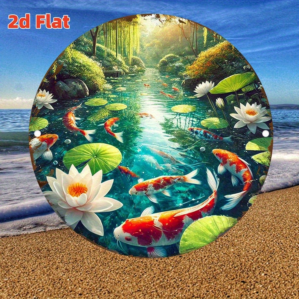 Large Round Asian Pond Koi Wall Decor Retro Japanese Korean Style