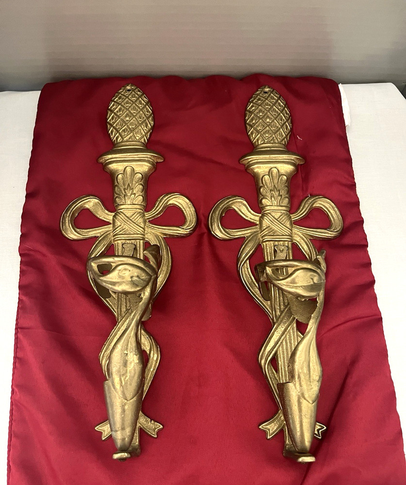 Vintage Brass Pair of Cala Lily Sconce Wall Pocket for Glass Vase
