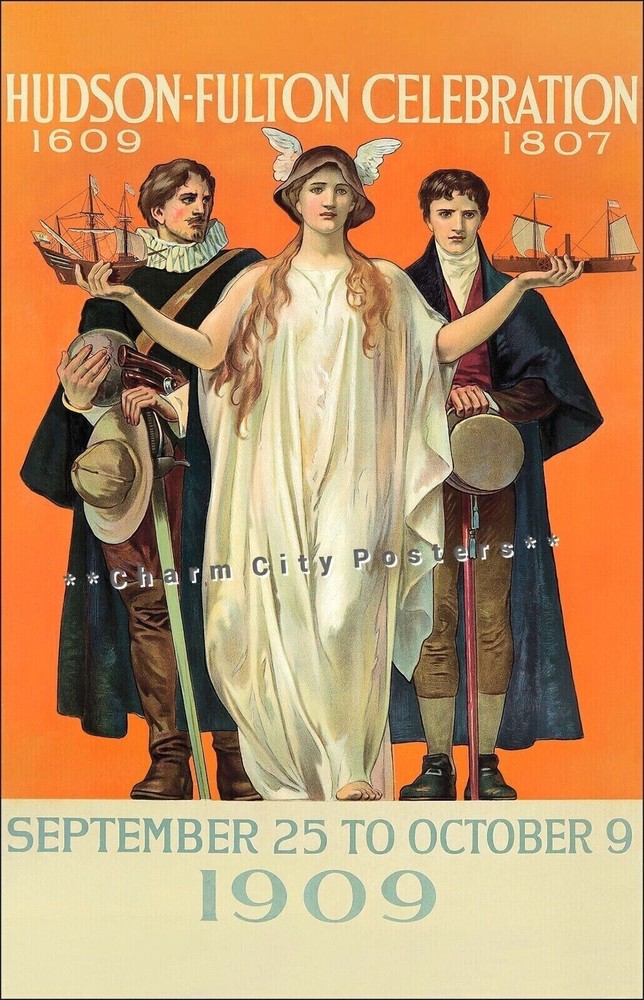 New York Hudson Fulton 1909 Celebration Vintage Poster Print Retro Style Art