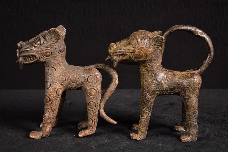 Bronze: An Old Benin Leopard Pair Statue Nigeria Africa Afrika, Afrique 1774