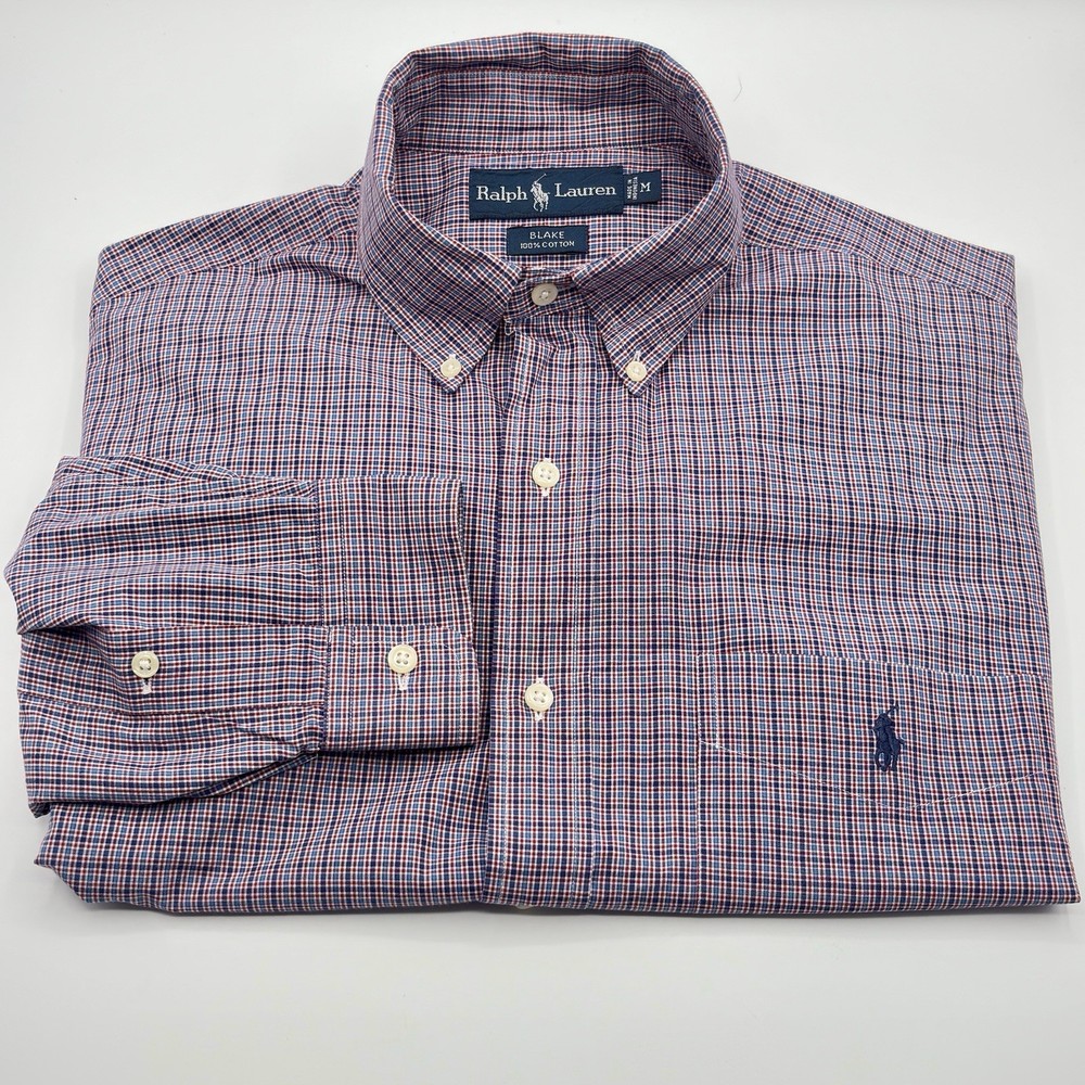 Polo Ralph Lauren Men’s Button Down Shirt Red White Blue Plaid w Pocket Medium
