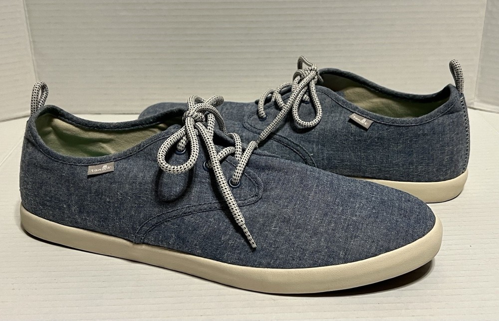 Sanuk Shoes Mens Canvas Casual Lace Up Low Top Comfort Sneakers Blue Size 12