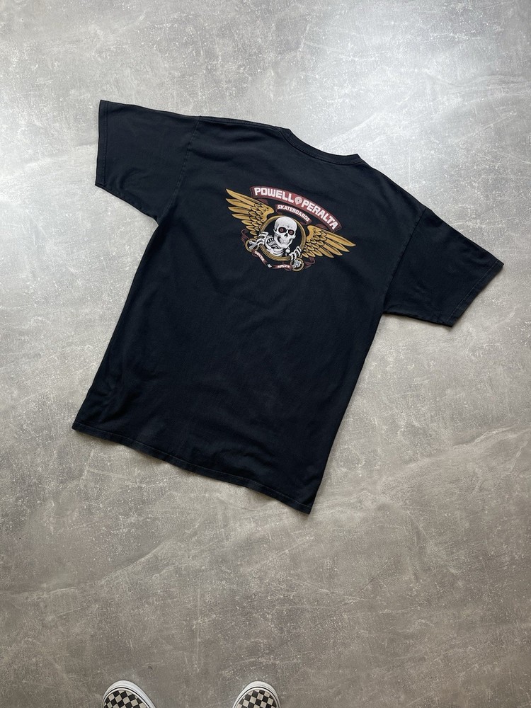 Powell Peralta Ripper Black Large Skull Wing Logo Skateboarding Vintage T-Shirt