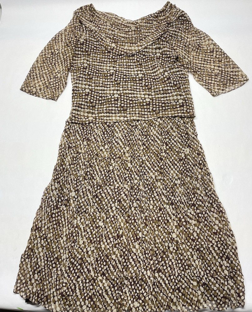 VTG Brown Polka Dot Flowy Top Skirt 2 Pc Matching Set Size 20 Retro Modest 90s