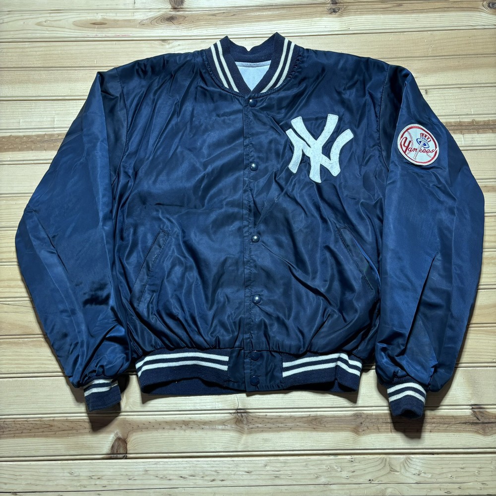 Vintage 80s New York Yankees MLB Baseball Satin Bomber Jacket Size M/L Patch