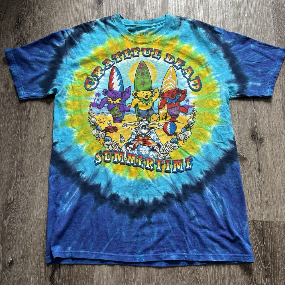 Vintage 2001 Grateful Dead Liquid Blue Summertime Surf Bears Tie Dye T-Shirt Men's Size L