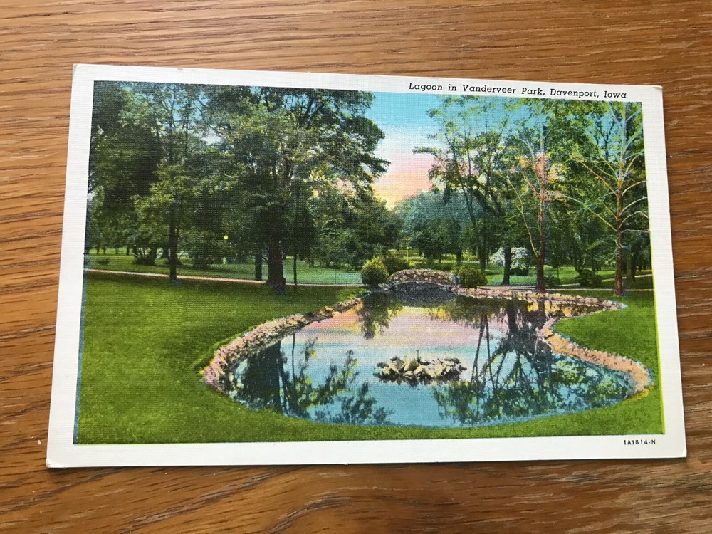 Lagoon in Vanderveer Park Davenport Iowa Postcard