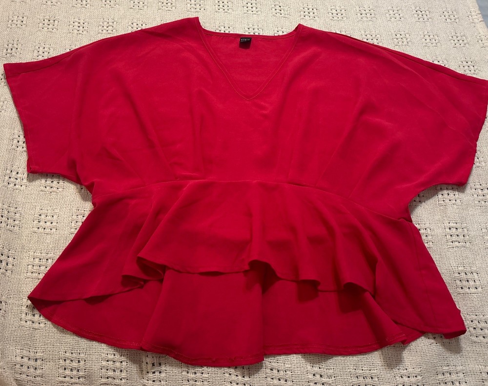 SHEIN Pink Ruffle Hem Blouse Size Small Asymmetrical Cute Top