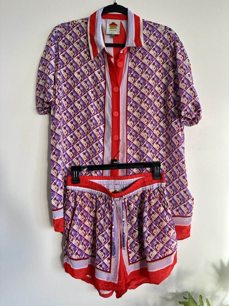 FARM Rio XS Pineapple Scarf 2-Piece Set Top & Shorts Purple Red Boho
