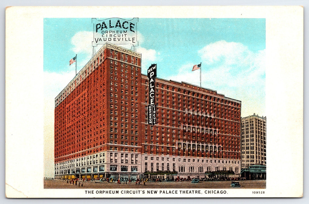 Chicago Illinois Palace Theatre Building Signs Street View Cars Vintage Postcard