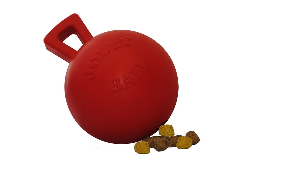 Tug-n-Toss Heavy Duty Dog Toy Ball with Handle, 4 Inches/Petite, Red