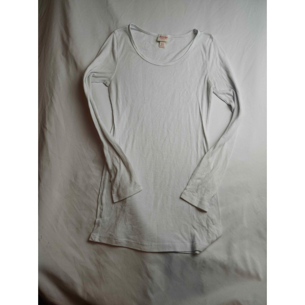 Mossimo Supply Co White Ribbed Long Sleeve Scoop Neck Top Size Medium