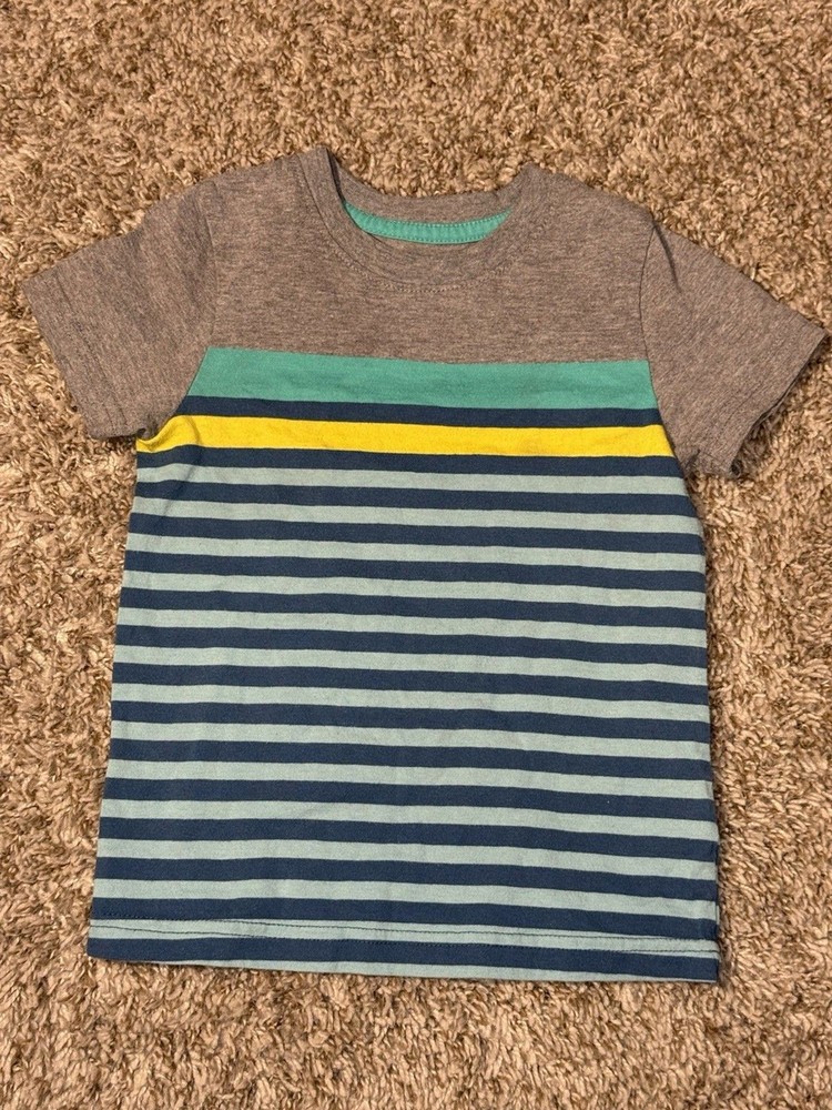Cat & Jack Toddler Boys 2T Gray Striped Short Sleeve T-Shirt Cotton Blend Casual