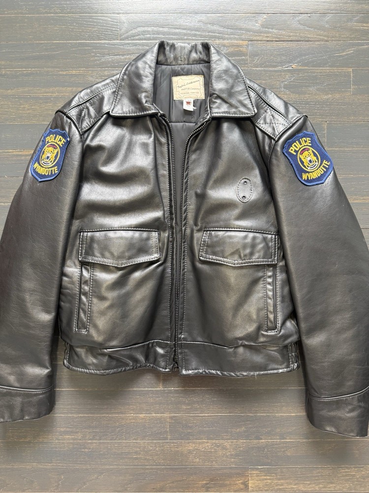 Vintage Police Leather Bomber Jacket Black Men's Michigan Patch size 44 miUSA