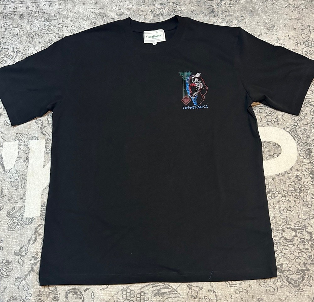 Casablanca Men's Black Graphic Print Logo Short Sleeve Crew Neck T-Shirt XL