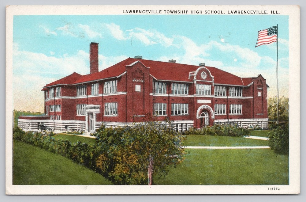 Vintage Lawrenceville Township High School Illinois White Border Postcard