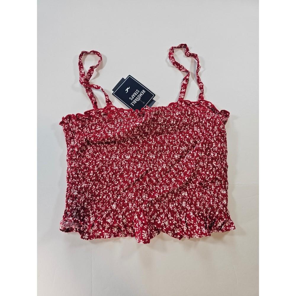 Hollister Floral Tube Top Womens Small Red Smocked Crop Top NWT