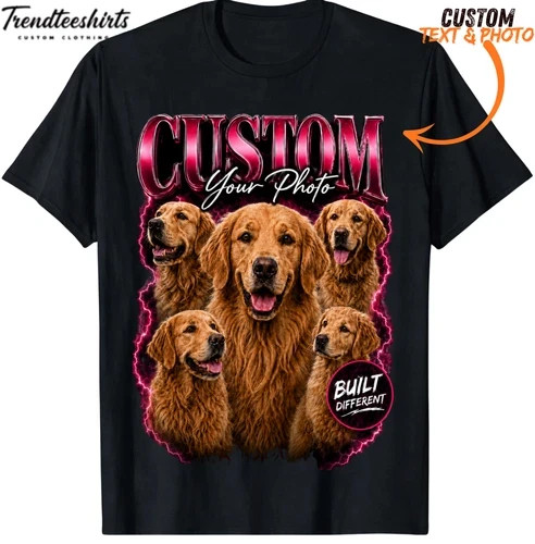 Custom Dog Cat Photo Text T-Shirt Personalized Birthday Date Pet Gift