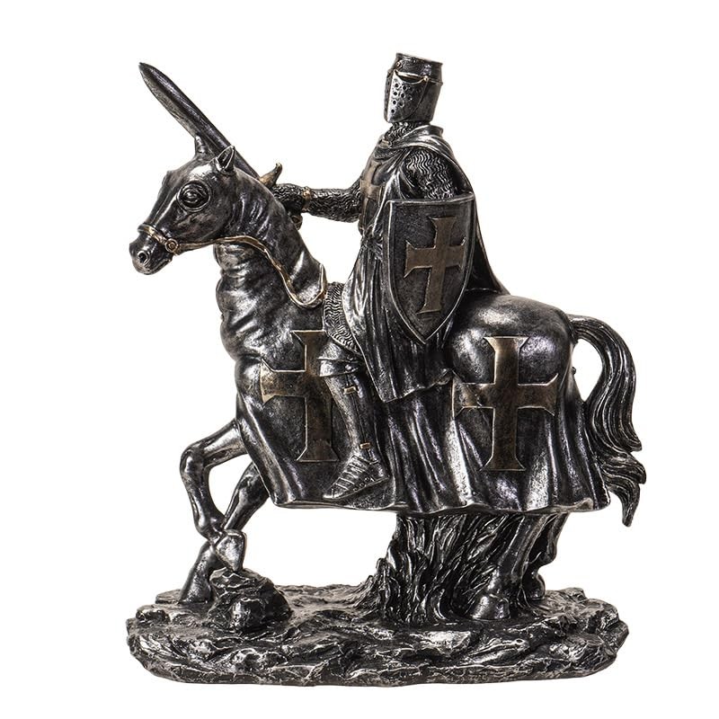 Medieval Knight on Horseback with Sword and Shield Figurine 8 Inches Resin