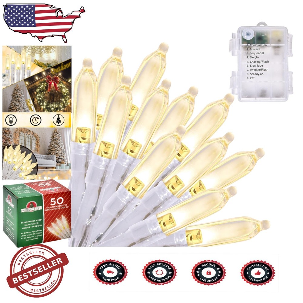 Charming 17ft Warm White LED Christmas Lights Set with Timer & Remote Control