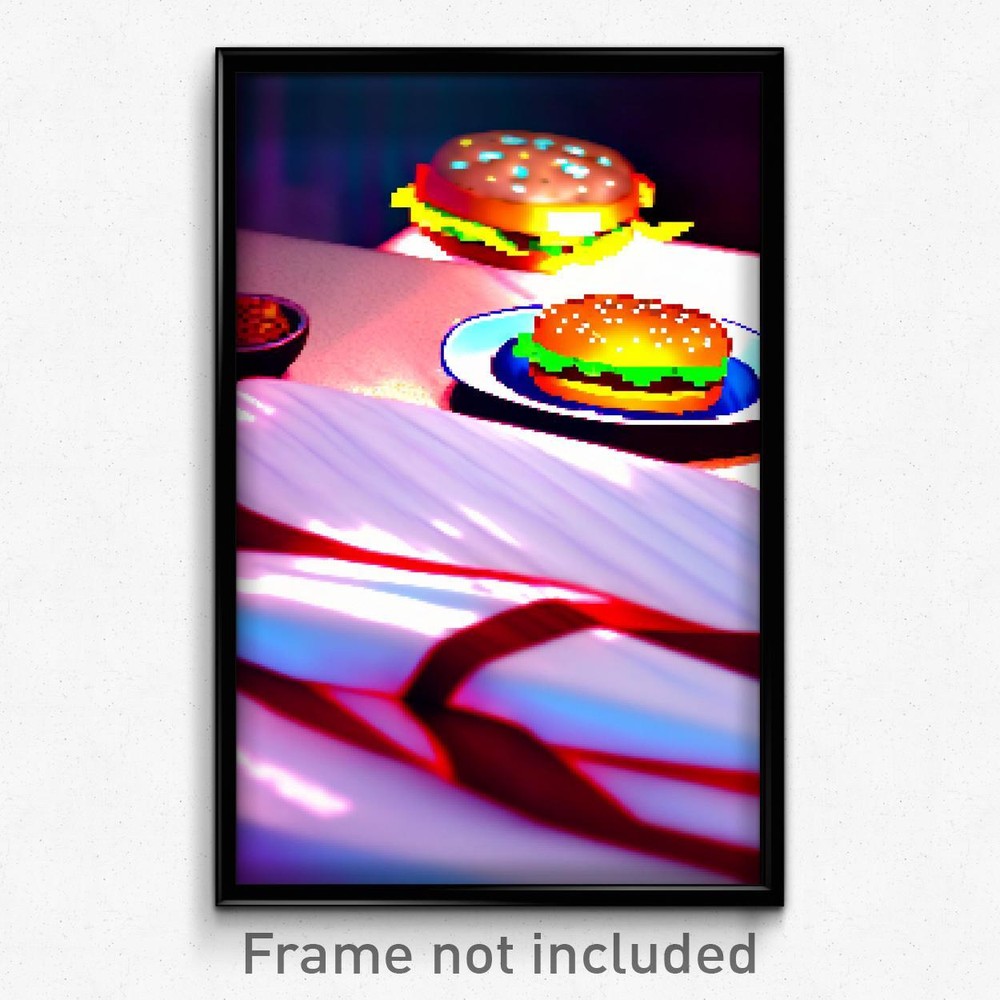 Pixel Art Poster - Dangerous Hamburger (8 Bit Psychedelic Video Game Print)