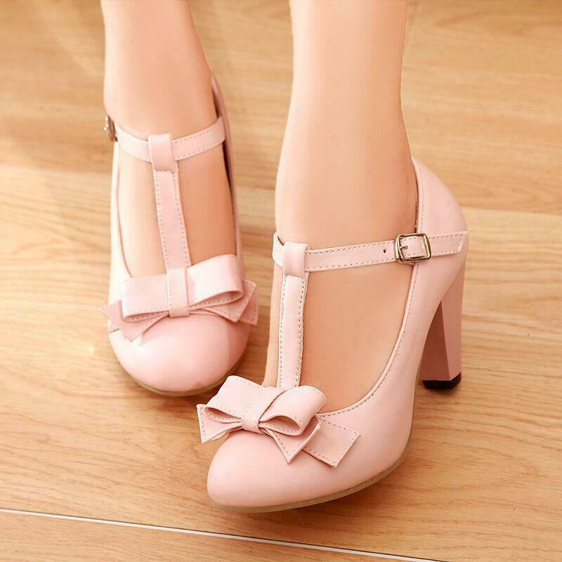 Women's Lolita T-Strap High Heel Pumps with Bowknot Buckle for Party & Casual