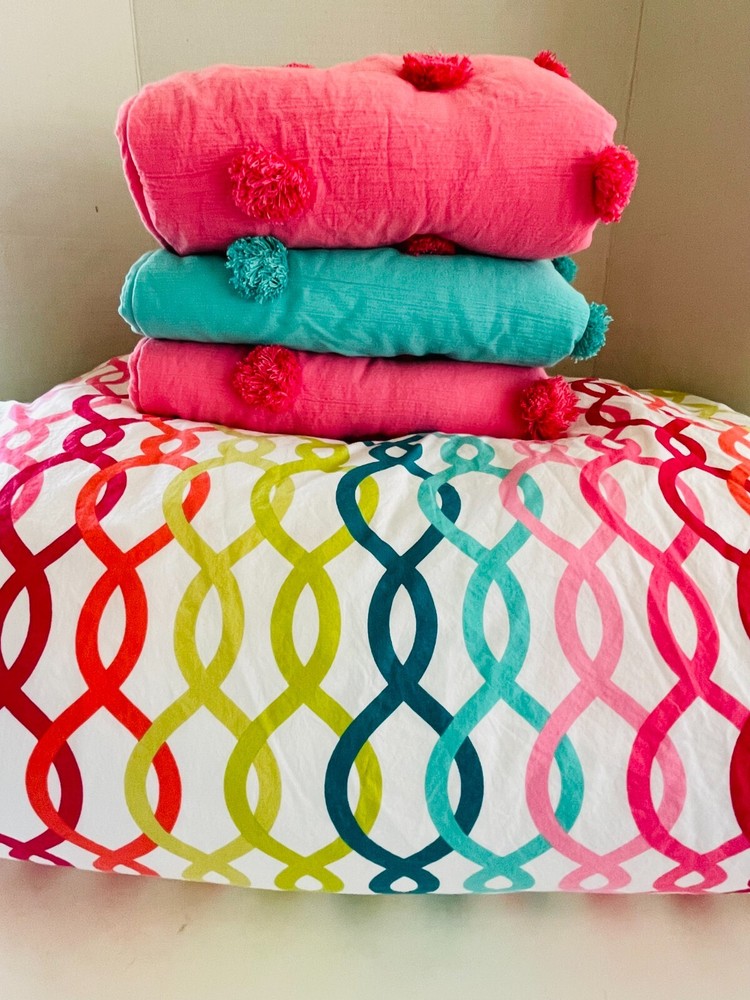 POTTERY BARN PB TEEN Palm Beach Pink Green Twin Duvet Comforter Sham Set