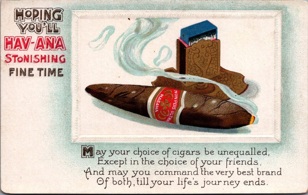 Antique Embossed Cigar Postcard Hav-Ana Pun B.B. London Series E2440 Germany