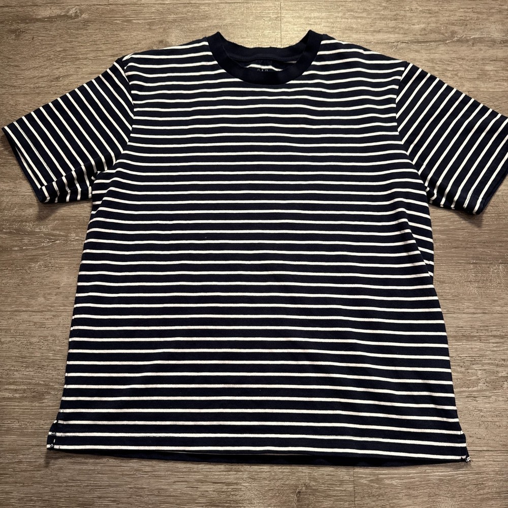 Gap Shirt Adult Medium Blue White Stripe Heavyweight Relaxed Short Sleeve Tee