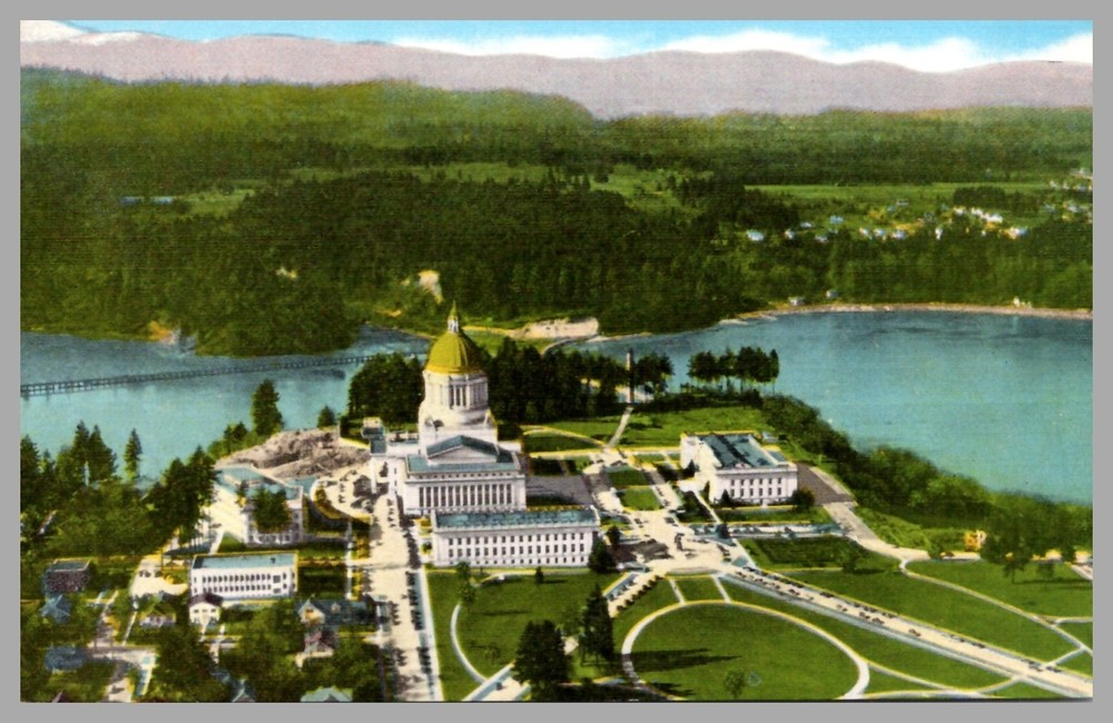 Washington State Capitol Olympia WA Aerial View Linen c1930 Vintage Postcard