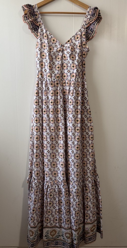 Cleobella Nica Maxi Dress Marrakesh Print 100%  Organic Cotton Ruffle M Women’s