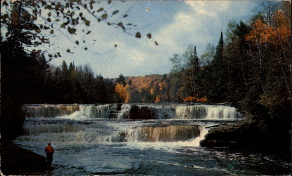Michigan Lower Tahquamenon River Falls ~ 1950-60s postcard  ~ s0113