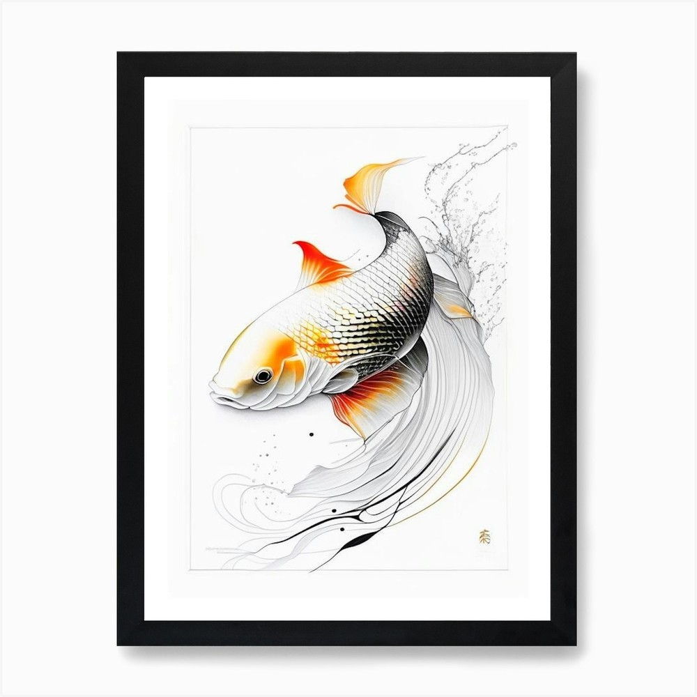 Hikari Utsurimono Koi Fish Framed Minimalist Wall Art Canvas Print Poster