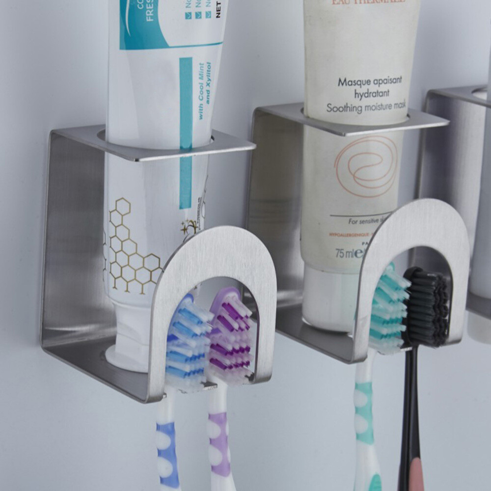 Stainless Steel Multi-function Toothbrush Toothpaste Holder Bathroom Electric