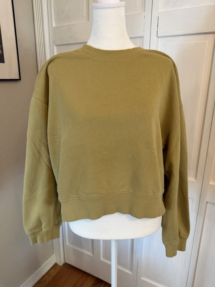 Old Navy Women's L Olive Cotton Blend Pullover Sweatshirt Crew Neck Long Sleeve