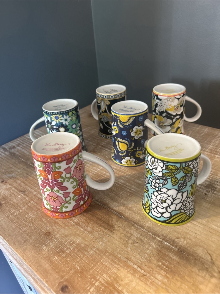 LOT OF 6 Vera Bradley Tea Coffee Cups Mugs Retired Pattern