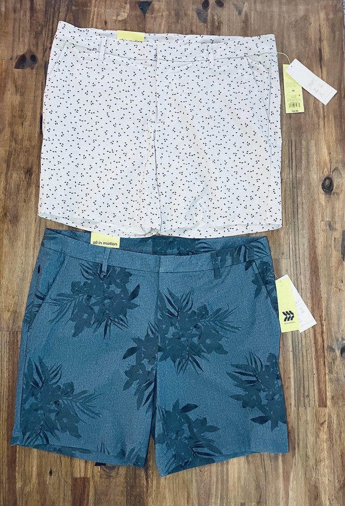 NWT All In Motion Men's Golf Shorts Size 40 with Zippered Pockets 2-Pack
