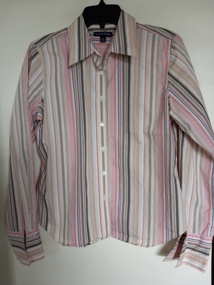 Lands End Womens Striped Button Down Blouse Shirt in Size 10P