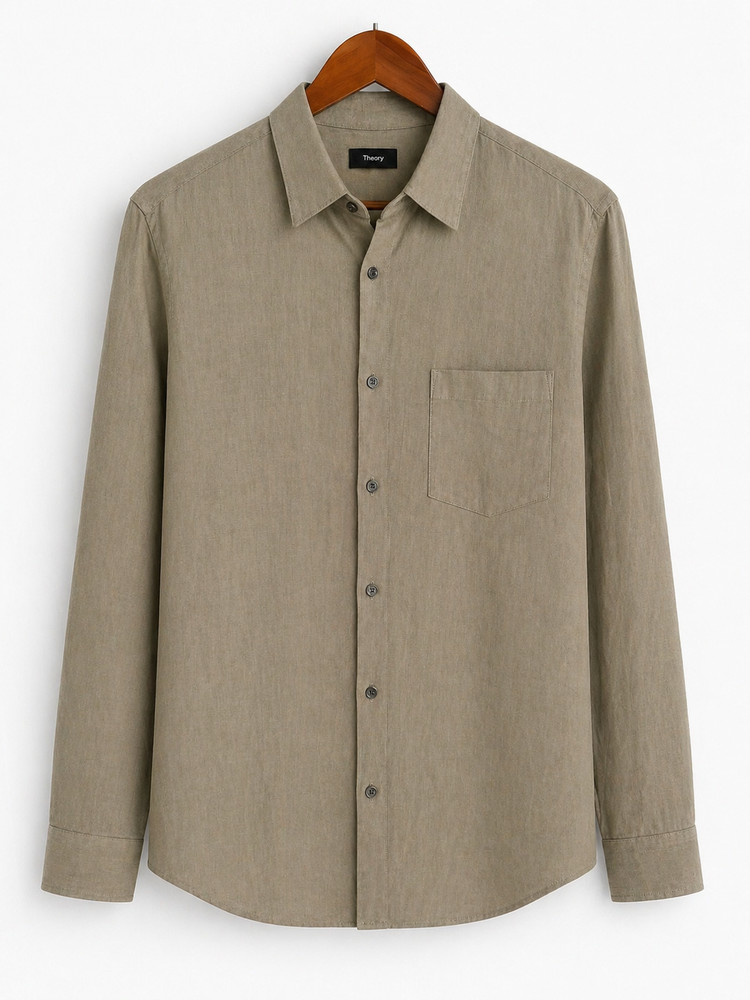 Theory Shirt XL Beige Irving 100% Linen Long Sleeve Shirt Coastal Resort Casual