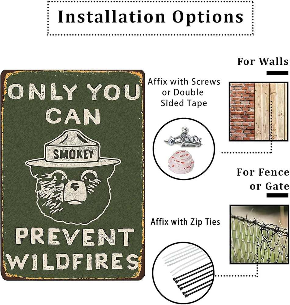 Vintage Metal Sign Smokey Bear Retro Metal Tin Sign Aluminum Sign for Home Co...
