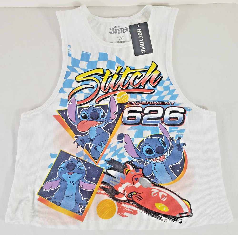 Disney Stitch Racing 626 Juniors Crop Tank Top Hot Topic NWT SZ Large